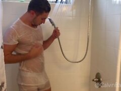 Calvin Banks Hot shower rubdown SEE THROUGH UNDERWEAR
