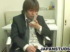 Japanese businessman jerk off to mobile phone