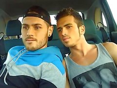 Cute guys sucking and kissing in the car