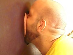 Hot sucking action at the homemade glory hole 8