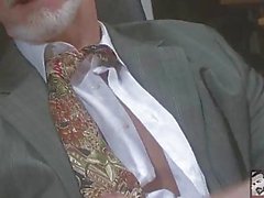 Sexy bisexual grandpa beating his meat at the office 'work'