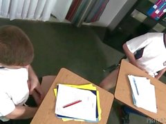 Sporty schoolboys suck dick in class