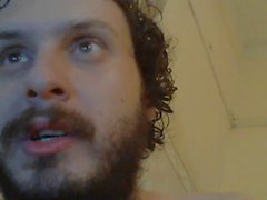 Bearded chubby dreaming and eating his own cum