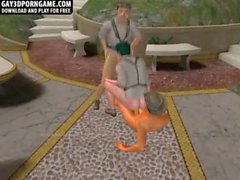 3D cartoon hunk sucks cock while getting fucked