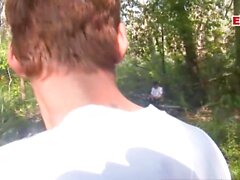 Skinny Military Gays fuck bareback anal outdoor in forest