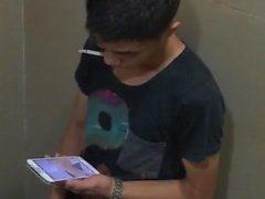 Asian boy caught jerking and cumming at the restroom