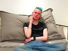 Tall skinny UK twink masturbates and cums after interview