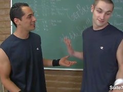 Handsome jocks Jean Val Jean, Lance Howard having anal sex in the classroom