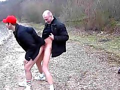 Daddy and younger dude fucking outdoors