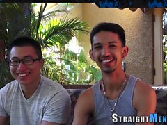 Straight asian rides cock