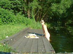 Swimming, wanking and cumming at the canoe boarding point