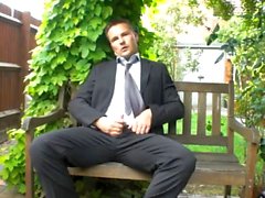 Outdoor masturbation in suit