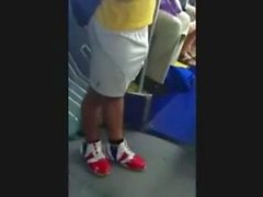 Bulge in Tight White Shorts on Public Bus