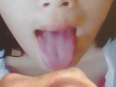 asian cutie with a tongue full of cum