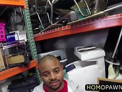 Straight dudes gay threesome in the shop