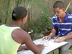 Exotic twink mates play strip domino for a blowjob