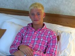 Young blond twink Kyle Richerds masturbates after interview