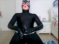 latex catwoman wanking