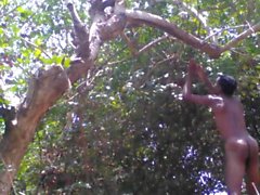 Village Boy Nude In Forest And Play With Tree
