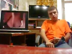 Str8 Russian guy jerking watching porn