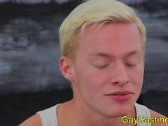 Gaycastings blonde twink drools on cock