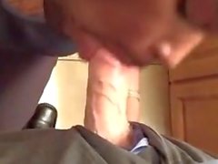 Black swallows all his bosses cum in work restroom