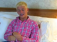Skinny blond twink Kyle Richerds cums after an interview
