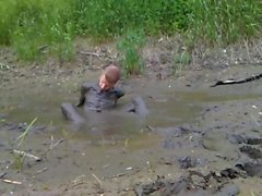 arousing mud romp naked with glasses