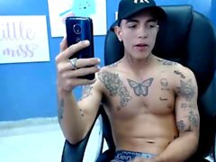 Hot gay boy solo jerking and toying show in front of webcam