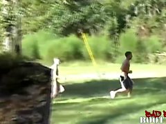 Outdoor jock and twink calisthenics go anal and cumshot