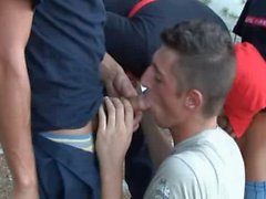 French firemen hazing a young trainee