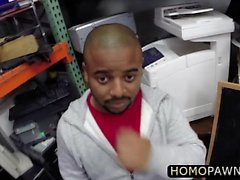 Straight dudes gay threesome in the shop